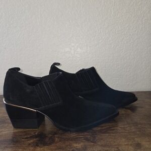 Women's 9/40 M DKNY Black Suede Leather Western Boots Pointed Toe Bootie Cowgirl